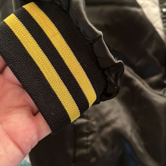 Vintage NFL Pittsburgh Steelers Locker Line Black Satin Bomber Snap Up Jacket- X - Picture 13 of 16